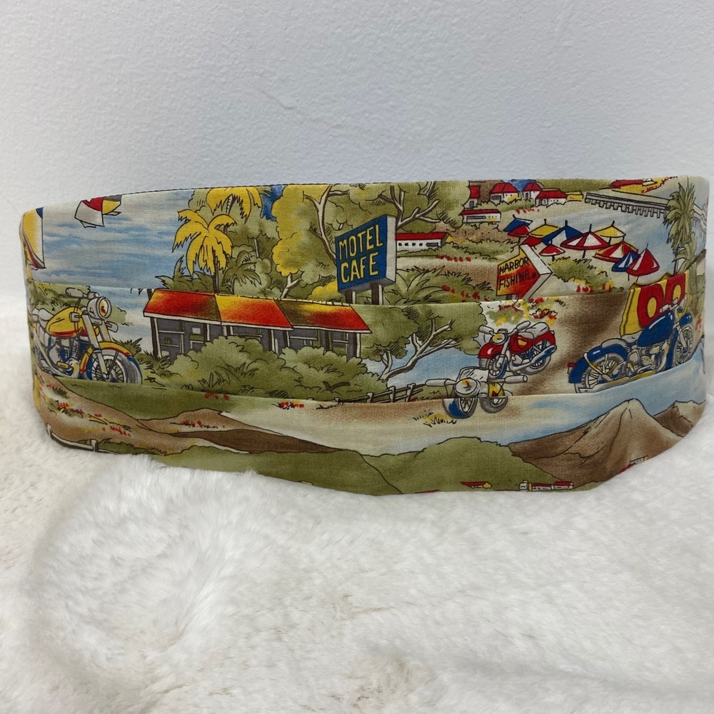 Vintage Motorcycle Route 66‎ / 25 Novelty Print Cummerbund Waistband Adjustable